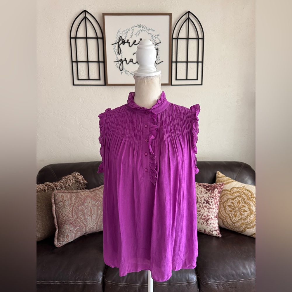 Ba&sh Nuit Ruffle Top In Magenta Size S (1) Summer Designer Casual - Picture 3 of 13